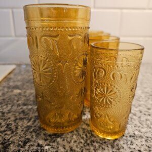 Vintage American Concord Amber Glass Set – 8 Pc (4 Tumblers + 4 Juice Glasses)